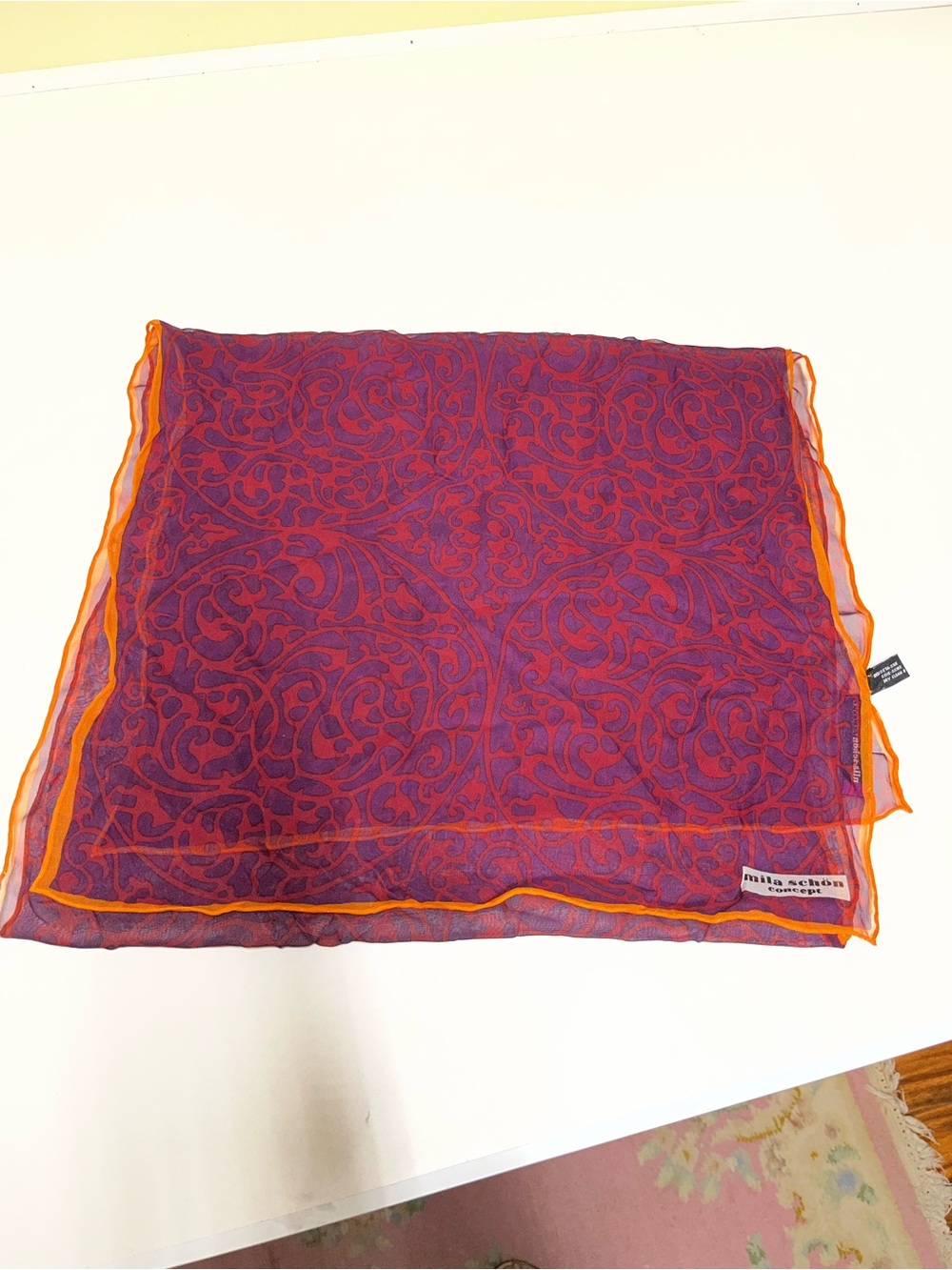 Mila Schon Concept Red, Purple, Orange Silk Chiffon Patterned Long Scarf